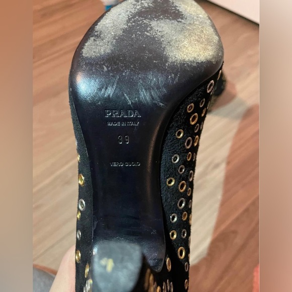 Prada Heels- Black Suede with Silver & Gold Os - Picture 4 of 4
